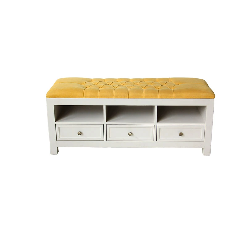 نیمکت TYPE1 I001 ابعاد 130*45*50 چوب طوسی پارچه زرد - Image 3