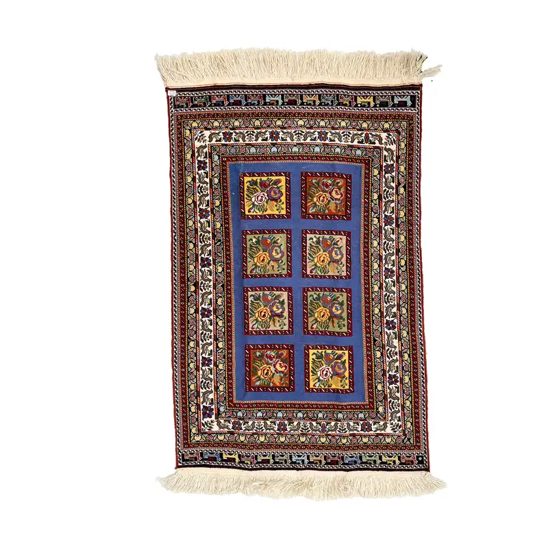 گلیم سوزنی طرح گلفرنگ آبی سایز 125*80 کد 1662