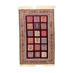 گلیم فرش قاب خشتی زرشکی سایز 132*86 کد 1378