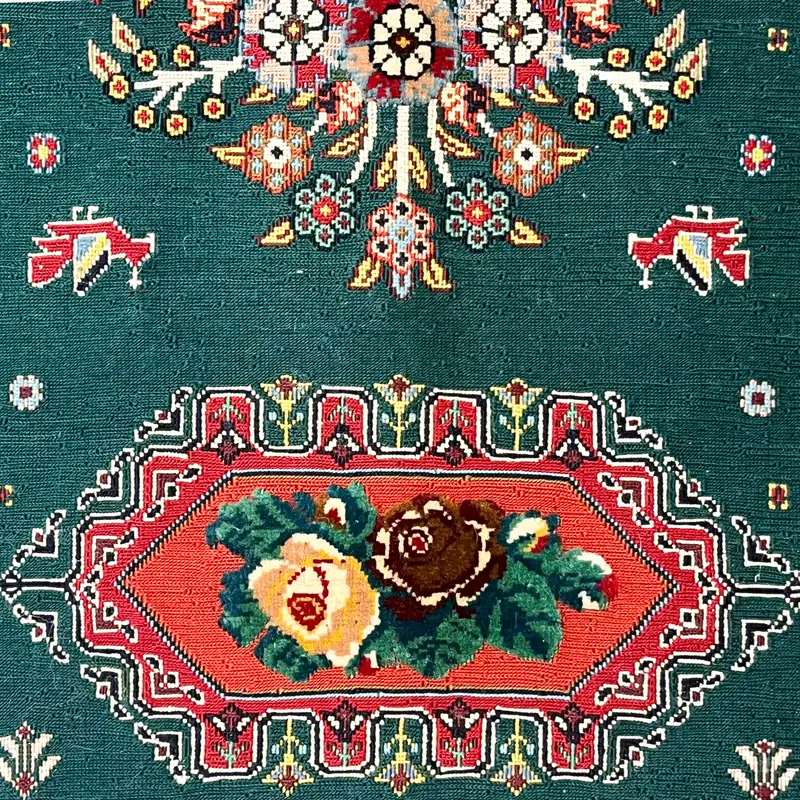 گلیم فرش گلدانی سبز سایز 99*64 کد 1060 - Image 2