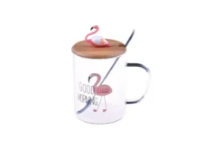 لیوان شیشه ای فلامینگو با درب بامبو B1165